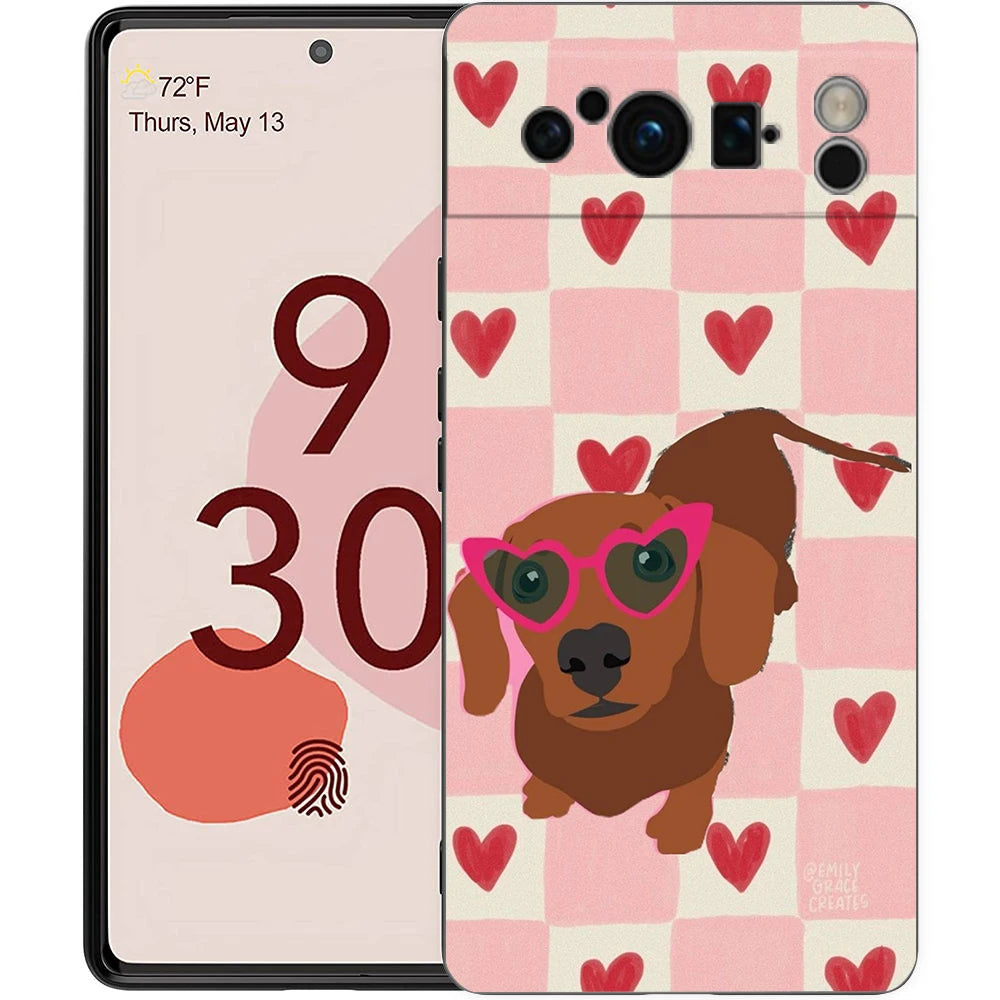 Cute Dachshund Bulldog Phone Case For Google Pixel 10A 10 9 8 7 6 Pro XL 9A 8A 6A 7A 5G Soft Shockproof TPU Black Cover