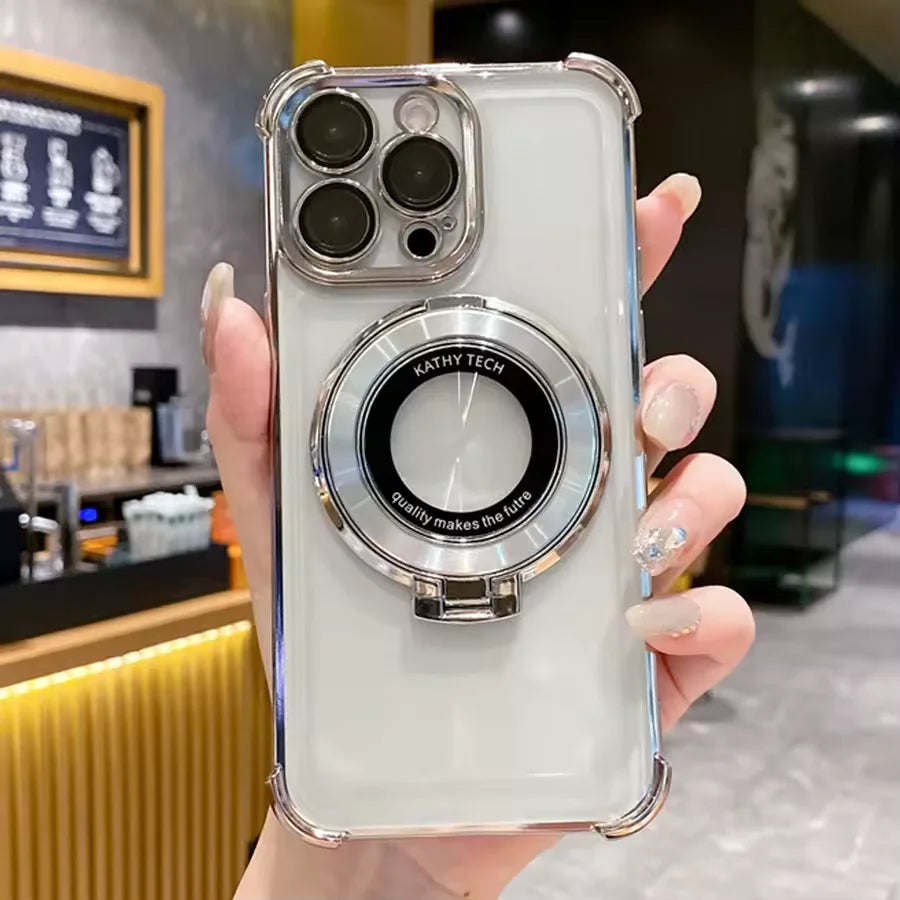 Luxury Plating Holder Phone Case For Google Pixel 9 9A 9 10 Pro XL 10A 7 7A 8 8A Clear Shockproof Soft Silicone Stand Back Cover