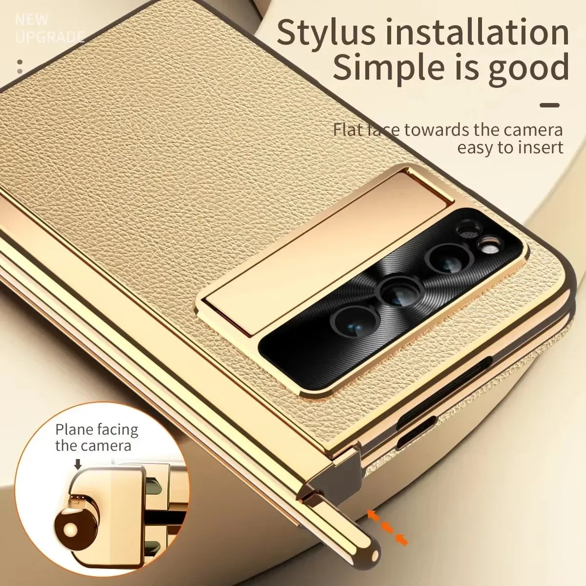 Phone case For Google Pixel Fold Plain Leather Plating Bracket Double Hinge with Pen Shell Film All-inclusive Protective Case
