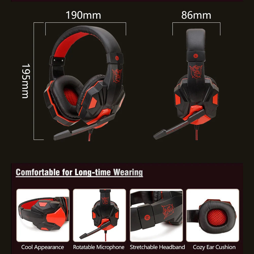 Gaming Headsets Over-Ear 3.5mm Wired Headphones Music Stereo Earphones With Adjustable Microphone For Computer Phone Laptop PC