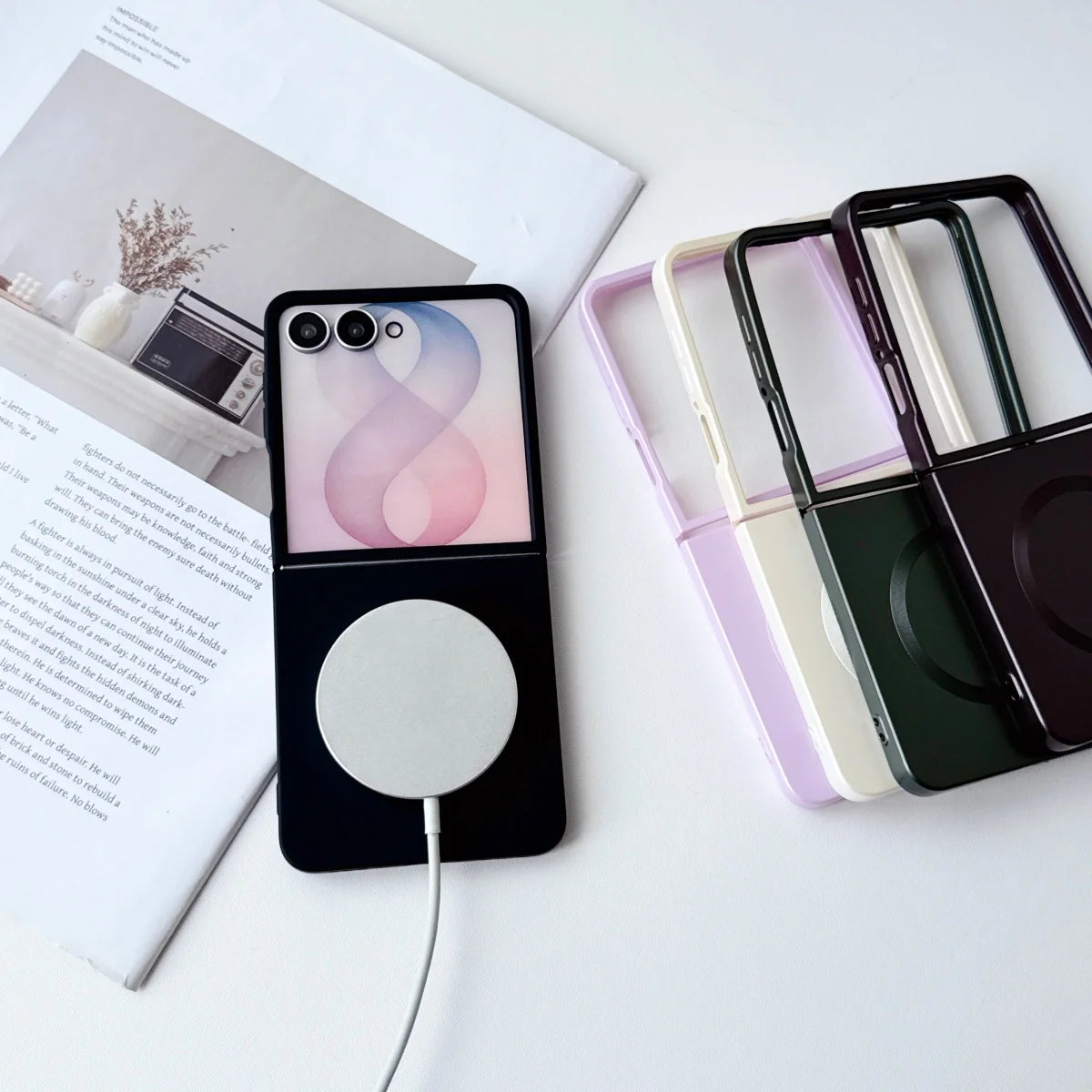 Liquid Metal Paint Silicone Soft Magnetic Case for Samsung Galaxy Z Flip 8 7 6 5 4 for Magsafe Wireless Charging Protect Cover