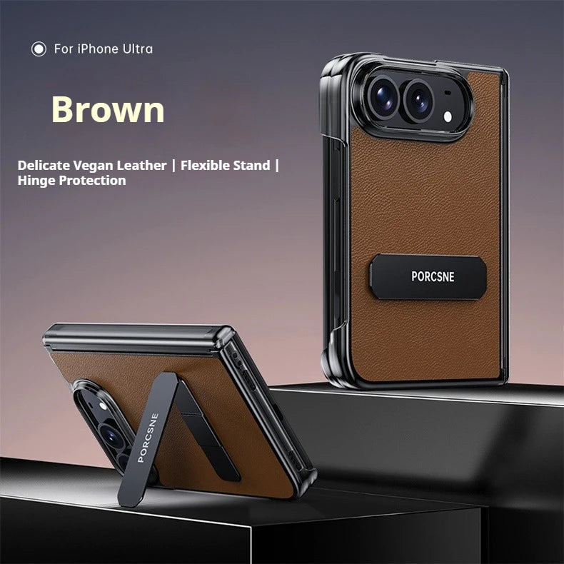For iPhone Ultra Fold Case Luxury Matte Leather Ultra-Thin Skin-Friendly Folding Hinge Holder Shockproof Back Cover Accessories