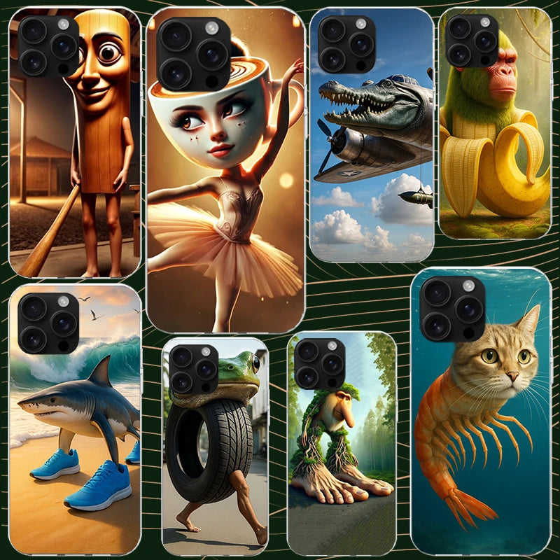 Italian Brainrot Animals Case for iPhone 13 12 Mini 11 Pro Max Soft Phone Cover X XS XR 7 SE 8 Plus 6 6S 5 5S Silicone Black Cap