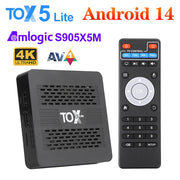 TOX5 Lite Android 14 Smart TV Box 2GB 32GB Amolgic S905X5M Wifi 1000M LAN BT Support H.265 4K 4K 60fpsMedia Player Set Top Box