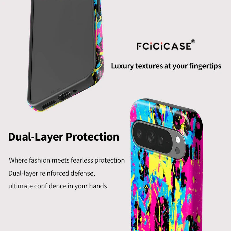Fcicicase For Pixel 10 Pro XL Colorful Art Painting Phone Case For Google Pixel 10A 9 Pro 10 8 8A 7A 2 in 1 PC+TPU Matte Cover