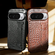 With Wrist Strap Crocodile Genuine Leather Case For Google Pixel 10 Pro 10A 9A 9Pro XL 8A 8 7A 7 6A 6 Pro 5A 5 Back Cover Cases