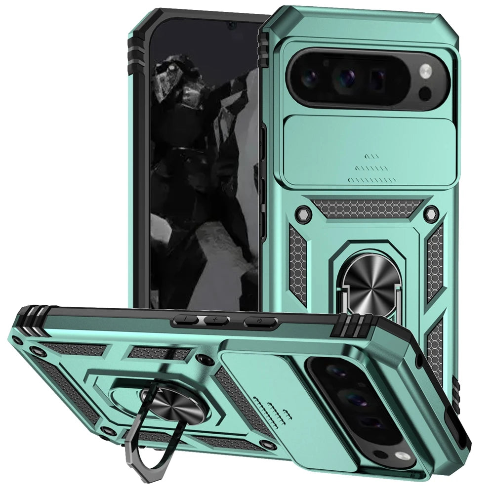 Shockproof Armor Funda For Google Pixel 6 7 8 9 10 Pro XL 10A 5G Slide Lens Protect Case For Pixel 6A 7A 8A 9A Ring Holder Cover