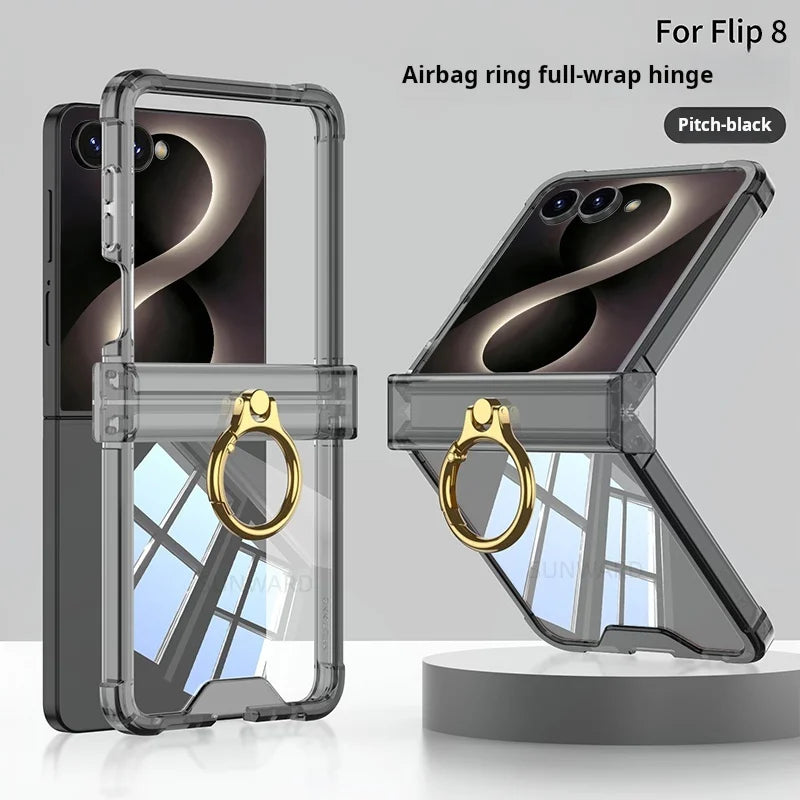 Luxury Ring Holder Airbag Hinge Protection Phone Case For Samsung Galaxy Z Flip 8 6 5 Z Flip7 FE Flip8 Antifall Shockproof Cover