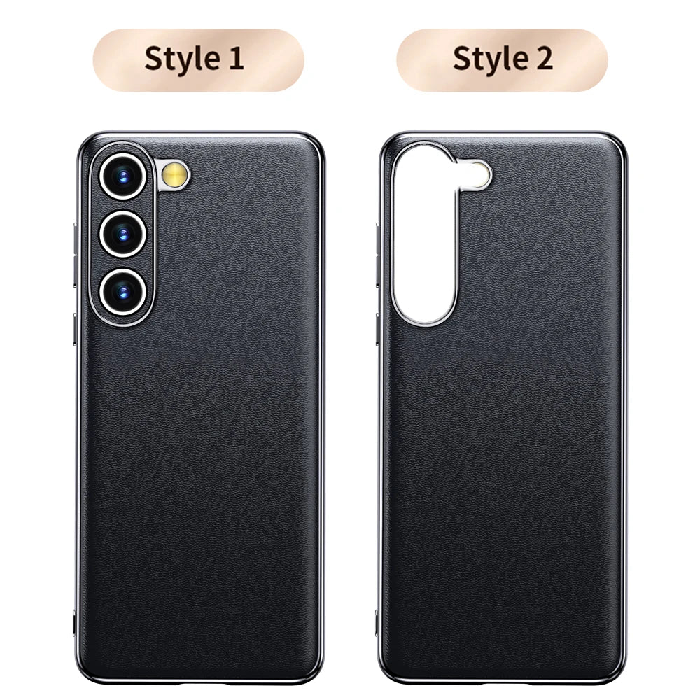 Genuine Cowhide Leather Phone Case for Samsung Galaxy S25 S24 S23 Ultra S22 Plus S21 Note 20 Plating Shockproof Protector Cover