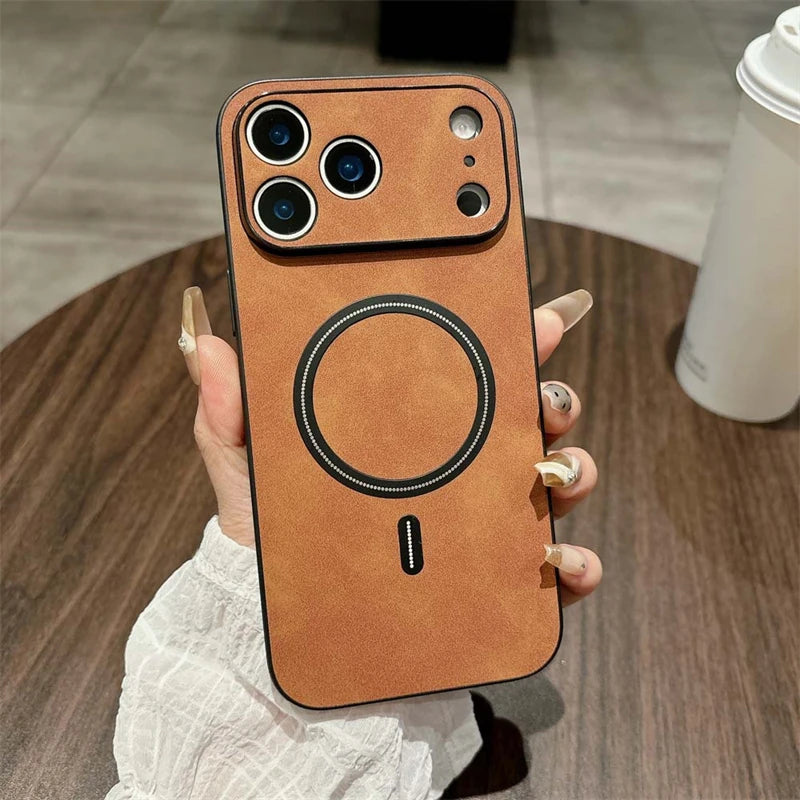 For Magsafe Leather Shockproof Phone Cases For iPhone 17 16 15 14 13 12 11 Pro Max 16e Plus Air Magnetic Wireless Charge Cover