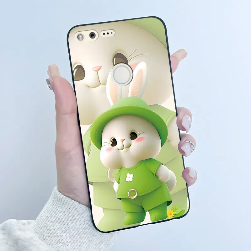 Luxury Cute Love Rabbit Cartoon Funny Case For Google Pixel XL Pixel1 1 XL Black Silicone Soft Phone Case Protective Back Cover