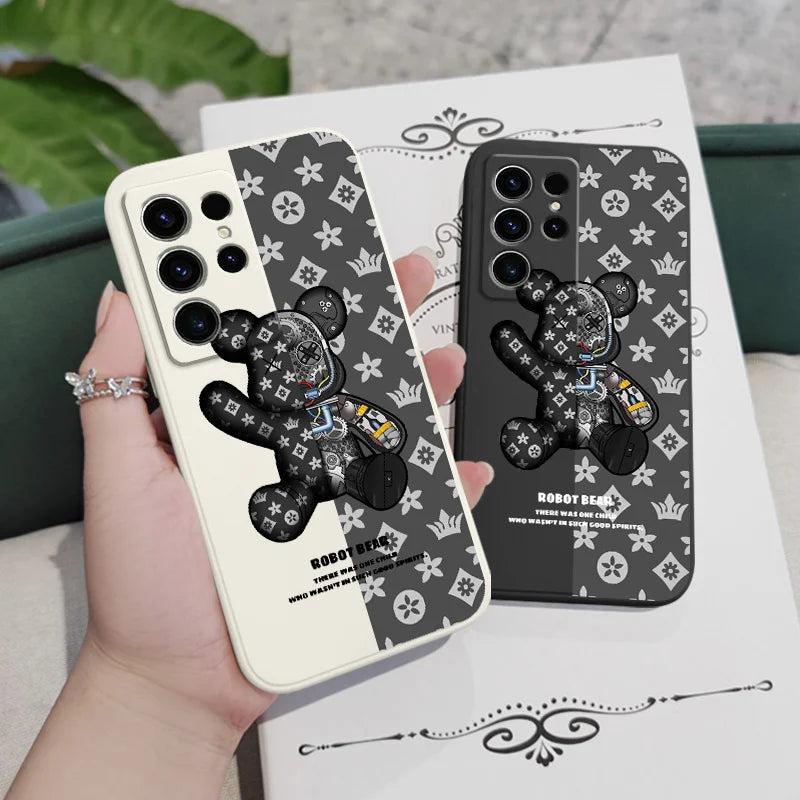 Printed Cute Bear Phone Case For Samsung Galaxy S25 S24 S23 S22 S21 S20 S10 S10E Ultra Plus FE Note 20 Ultra Plus Cover