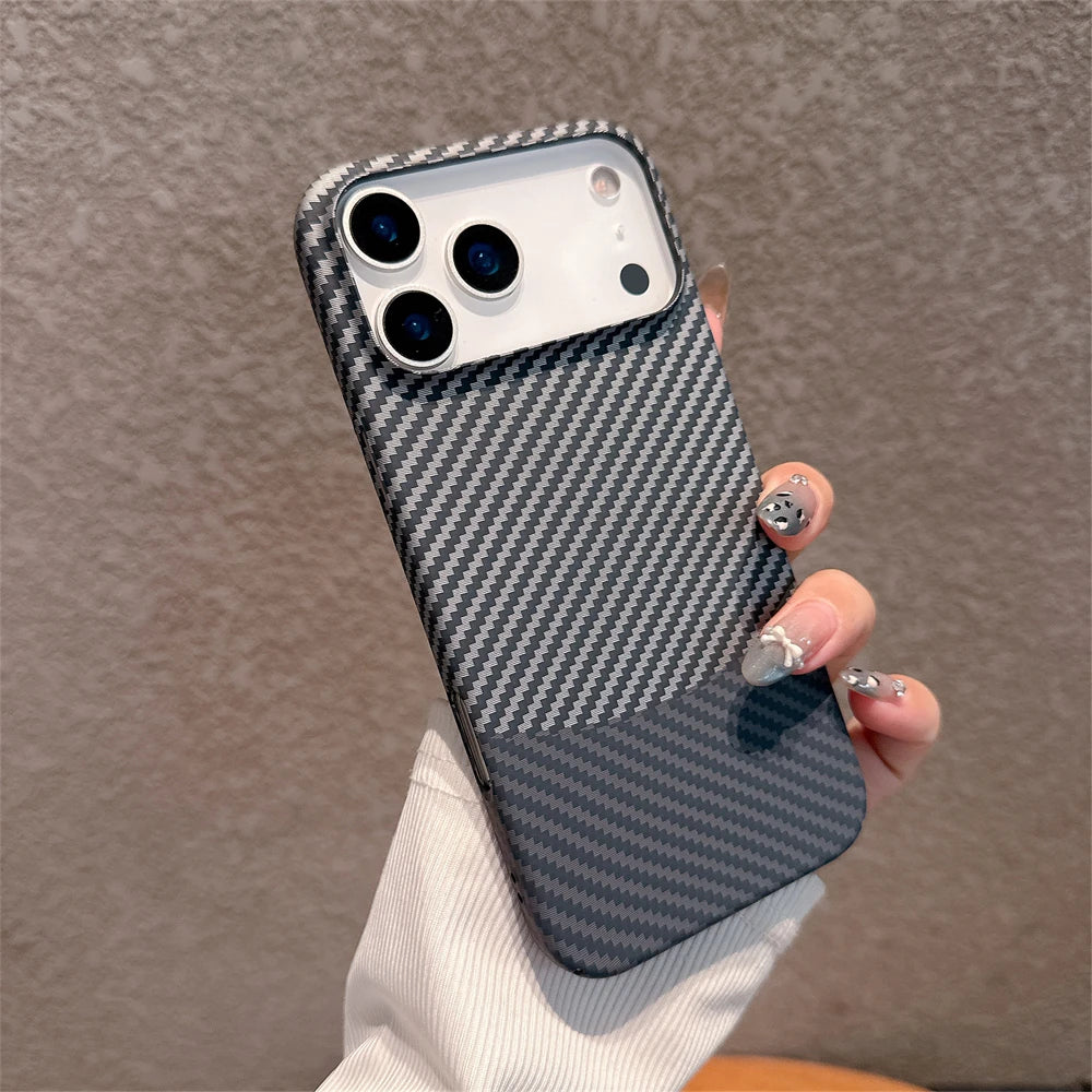 Ultra Slim Carbon Fibre Hard PC Case for iPhone Air 17 Pro Max 16 15 14 Plus 13 12 Pro 11 Color-blocking Full Frame Bumper Cover
