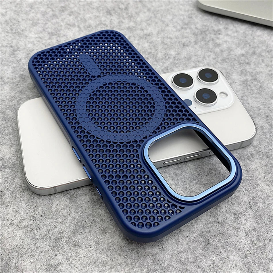 Heat Dissipation Mesh For Magsafe Magnetic Wireless Charge Case For iPhone 16 15 14 Plus 13 12 17 Pro Max Breathable Armor Cover