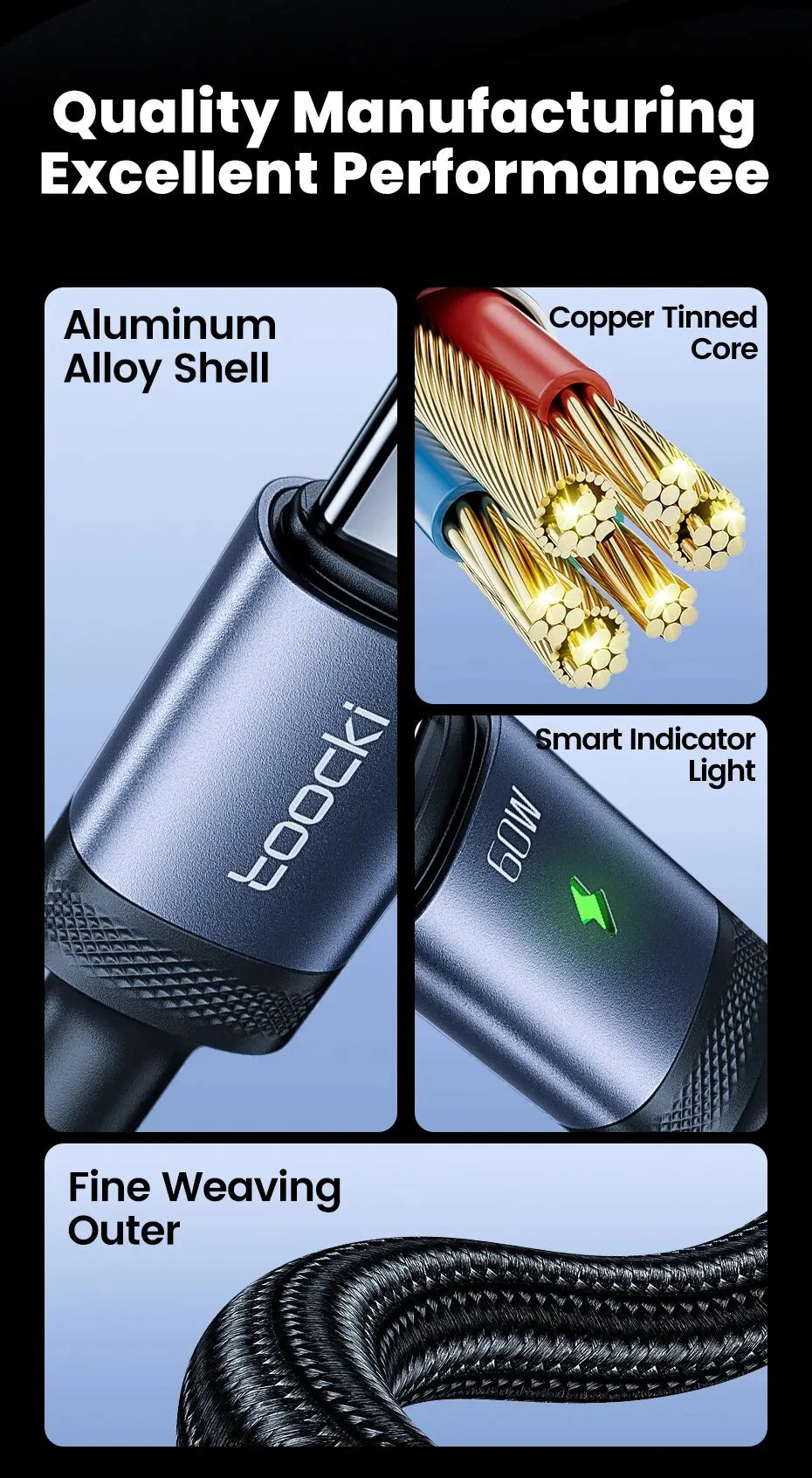 Toocki 2 in 1 PD 60W Type C Cable For iPhone 15 Pro Samsung S23 Xiaomi 2.4A Fast Charging USB Car Spring Cable For iPhone 14 13