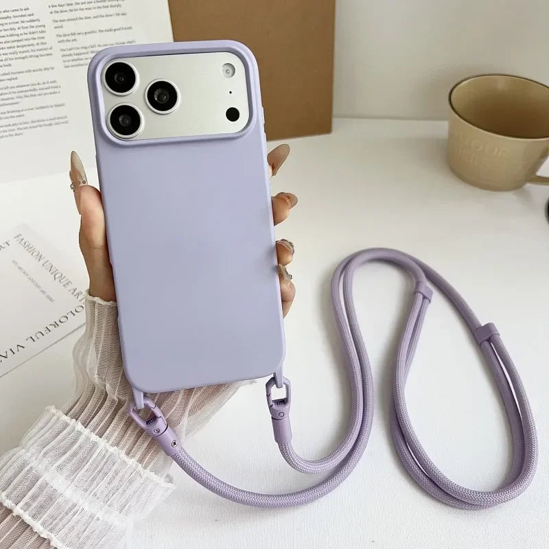 Official Lanyard Case For iPhone 17 Pro Max 14 12 11 13 15 16 Plus 17 Air Shockproof Candy Crossbody Neck Cord Strap Soft Cover