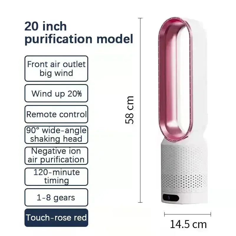 2026 Space Saving Bladeless Tower Fan Energy Saving Air Purifier Circulator Ultra Quiet Fan for Home Dorm Office