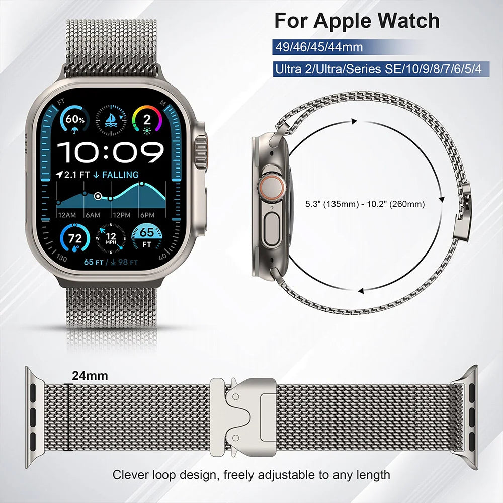 Titanium Straps For Apple watch Series 11 10 9 8 7 6 5 4 SE 3 46mm 42mm 41mm 45mm 44mm 40mm Milanese Loop Ultra 49mm Accessories