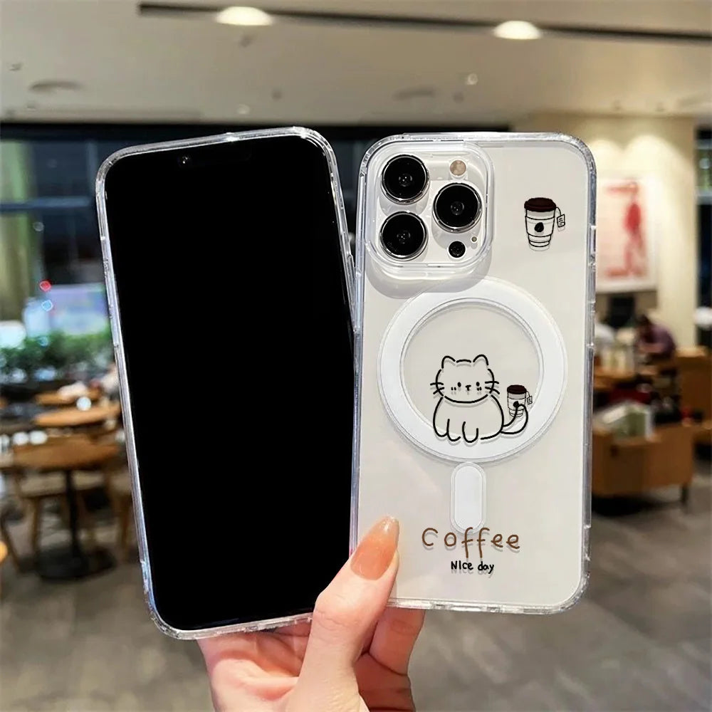 Cute Cat For Magsafe Wireless Charger Case For iPhone 17 16 15 14 11 12 13 Pro Max 17 Air Magnetic Shockproof Clear Phone Cover