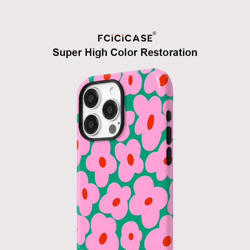 Fcicicase Magnetic Matte Bumper For Magsafe Case For iPhone 16 15 14 Plus 13 12 11 Pro Max Shockproof Hard PC Flower Cover
