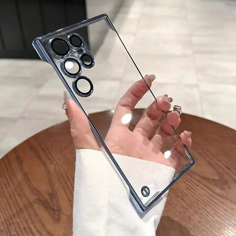 Luxury Plating Frameless Case For Samsung Galaxy S26 S25 S24 Ultra S23 Thin Transparent Camera Lens Protection Shockproof Cover