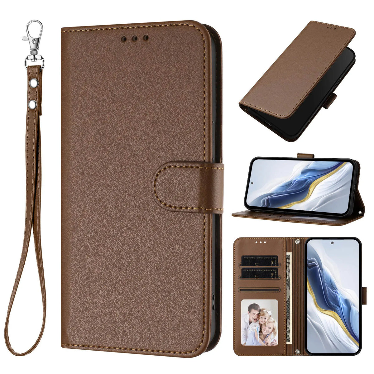 Solid Color Flip Wallet Leather Case For iPhone 18 17 13 14 15 16 12 18 Pro Max Air 16E 16 15 14 Plus 13 Mini Lanyard Back Cover