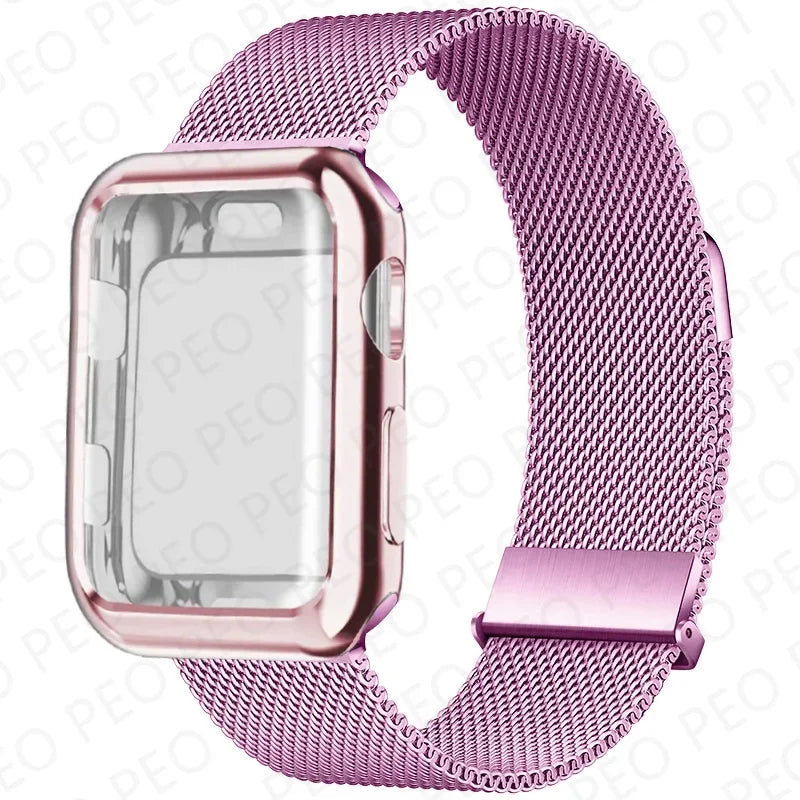 Case+Milanese Loop For Apple Watch Band 44mm 45mm 38mm-42mm-41mm 40mm Metal Magnetic bands iwatch Series 9 8 7 6 5 4 3 SE Strap