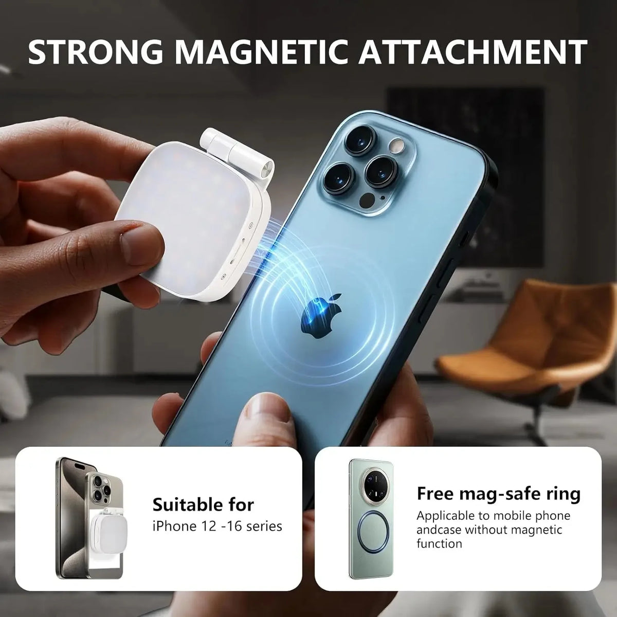 Magnetic Selfie Light for MagSafe iPhone 360° LED Ring Fill Light with Mirror Perfect for Selfies Vlog and Video Calls