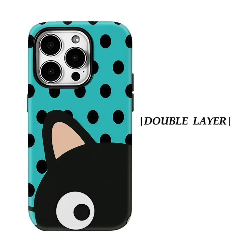Aurbe Matte 2-in-1 Film Magsafe Case For iPhone 17 16 15 14 Plus 17 Pro Max Shockproof Hard Shell Turquoise Polka Dot Cat Case