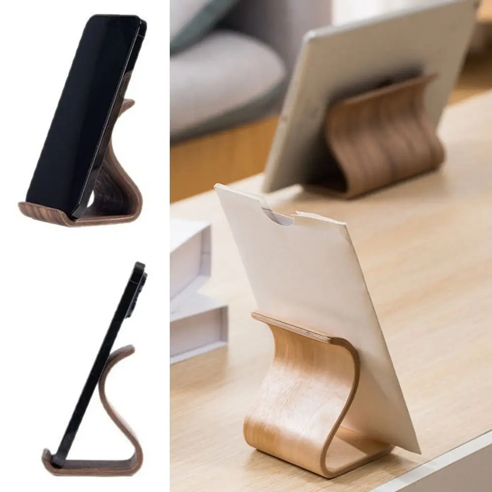 Creative Wood Mobile Phone Holder Portable Elegant Tablet Holder Crafts Durable Wooden Phone Bracket Tabletop Decoration