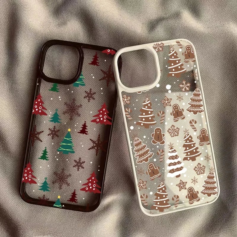 Christmas Tree Snowman Phone Case For iPhone 16 15 Pro Max 14 13 12 11 XR X XS Max 7 8 Plus SE 2020 Shockproof Clear Phone Cover