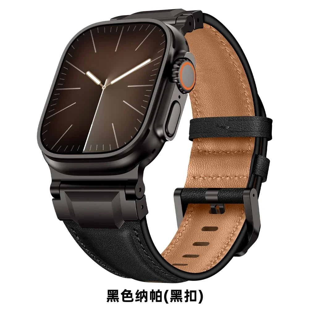 Genuine Leather bands For Apple watch ultra 3 2 49mm 44mm 45mm 46mm NEW Mecha Design bracelet iWatch series 11 10 9 8 7 6 5 SE