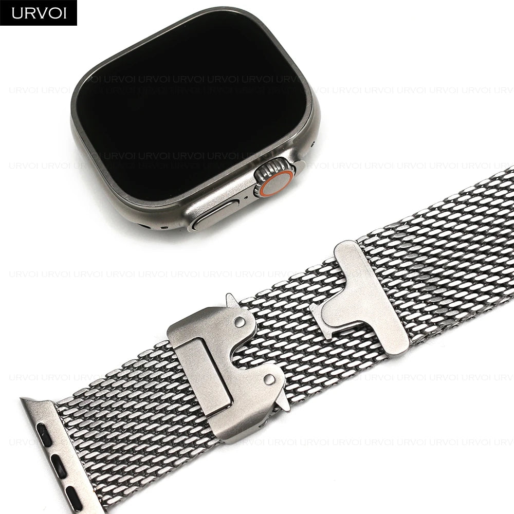 URVOI Band for Apple Watch Ultra 4 3 2 Series 12 11 10 SE3 Stainless Steel Mesh Strap for iWatch Secure Parachute Buckle 46 49mm