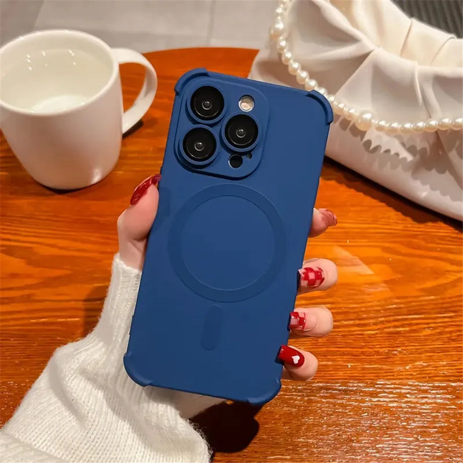 Magnetic Shockproof Silicone Bumper Phone Case For iPhone 17 16 15 14 13 12 Pro Max Plus For Magsafe Wireless Charge Cases Cover