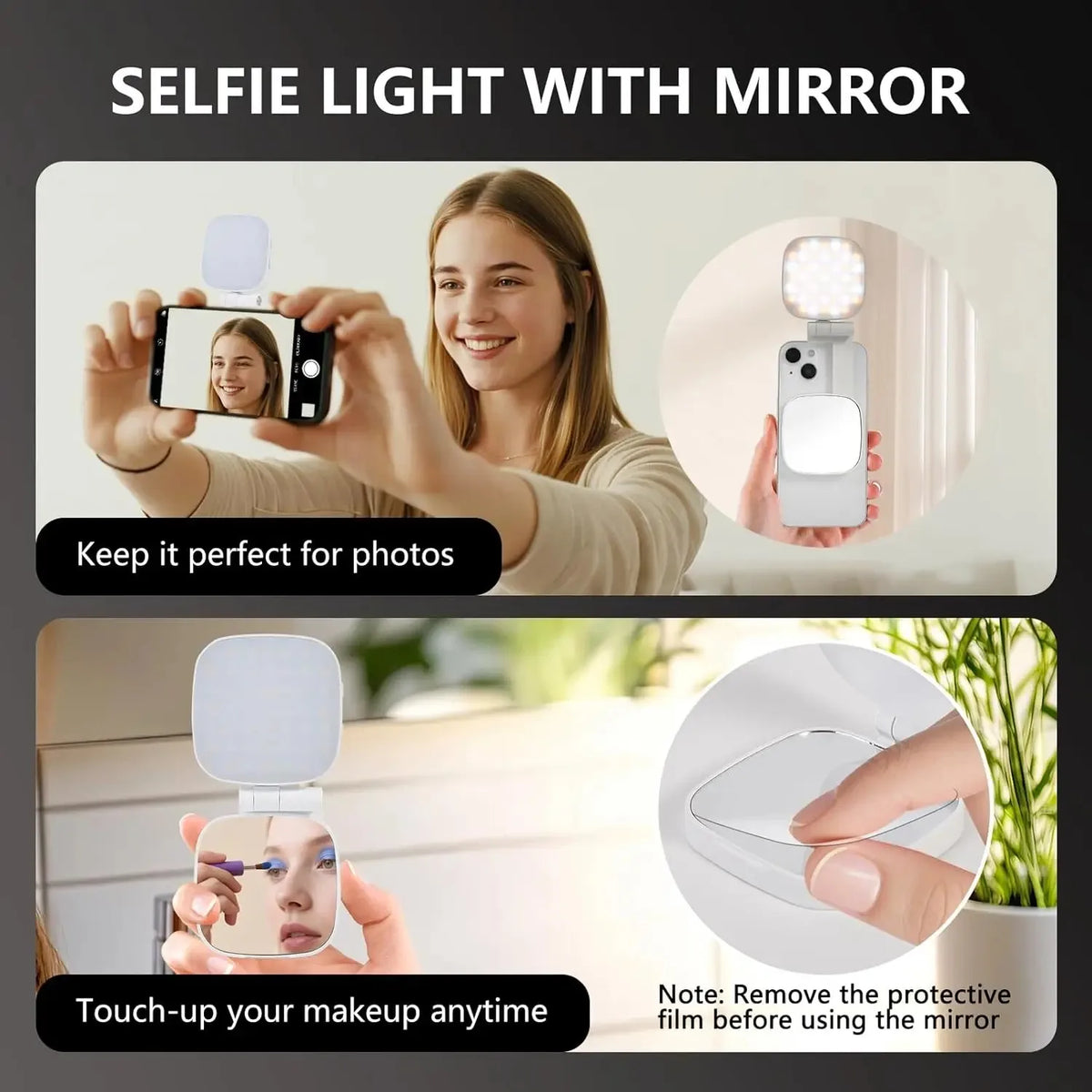 Magnetic Selfie Light for MagSafe iPhone 360° LED Ring Fill Light with Mirror Perfect for Selfies Vlog and Video Calls