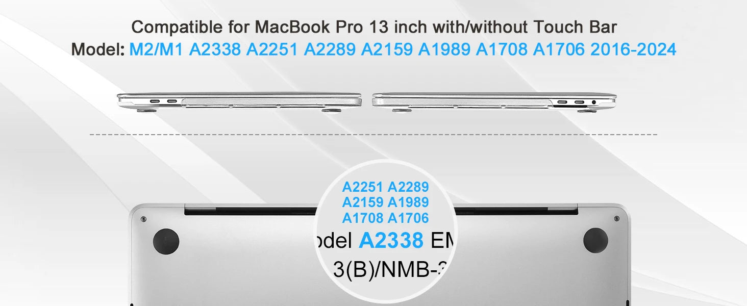 For MacBook Pro 13 inch Case 2022-2016 Release M1 A2338 A2289 A2251 A2159 A1989 A1706 A1708 Protective Hard Case Crystal Clear