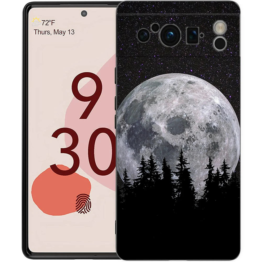 Moon On The Branch Phone Case For Google Pixel 9 8 9A 8A 7 7A 6 Pro XL 6A 5G Black Soft Back Luxury TPU Cover