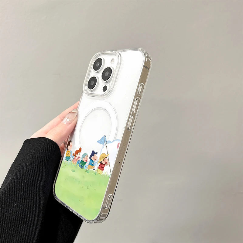 C-Crayon S-ShinChan Wireless Charging Case for iPhone 17 Air 16 E 15 14 Plus 13 12 Mini 11 Pro Max Transparent Silicone Cover