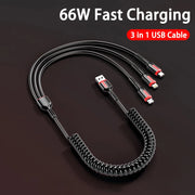 3 in 1 66W 6A Fast Charging USB Type C Cable Micro USB Cable for iPhone 14 Charging Cable for Samsung S24 Xiaomi Huawei USB Line