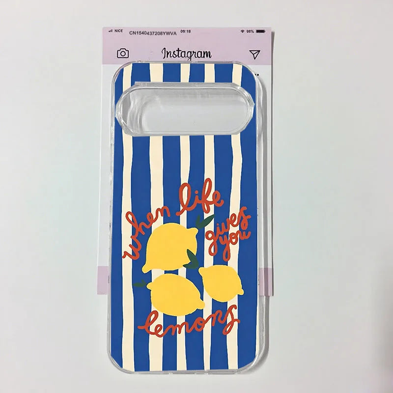 Cute Summer Fruit Lemon Clear Phone Case For Google Pixel 10 9 Pro XL 8A 8 Pro 6 7 7A 5G Colorful Striped Soft TPU Cover Shell
