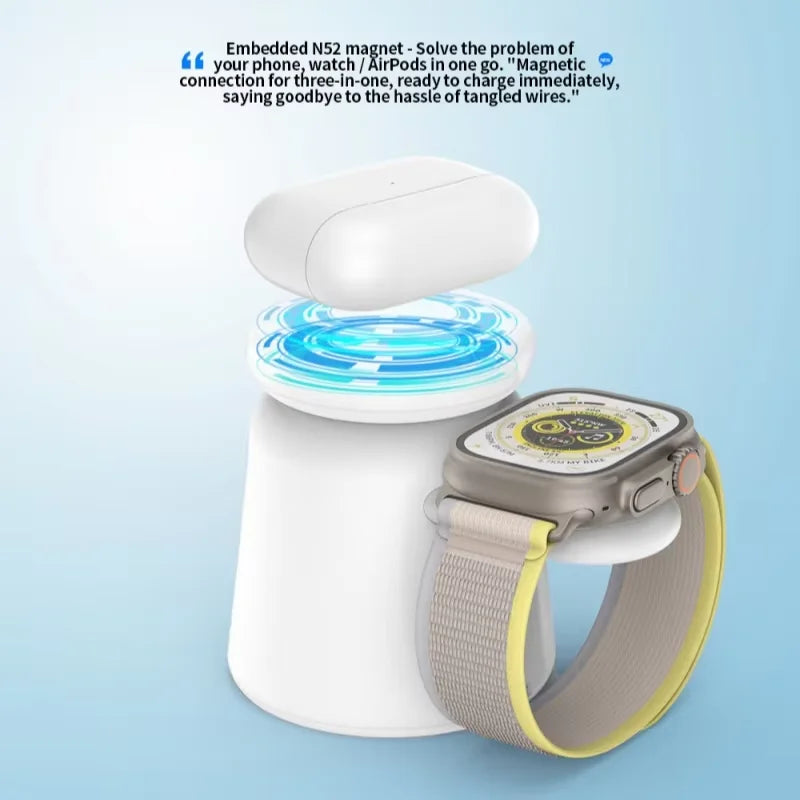 Three-in-one wireless magnetic charger stand fast charging base is suitable for iPhone IWatch 9 8 7 6