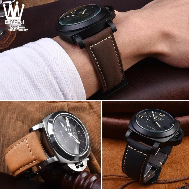 For Panerai Fossil SEIKO TISSOT Watchband Genuine Leather Bracelet male Frosted cowhide Strap Watch band 22 24mm 26m Accessories