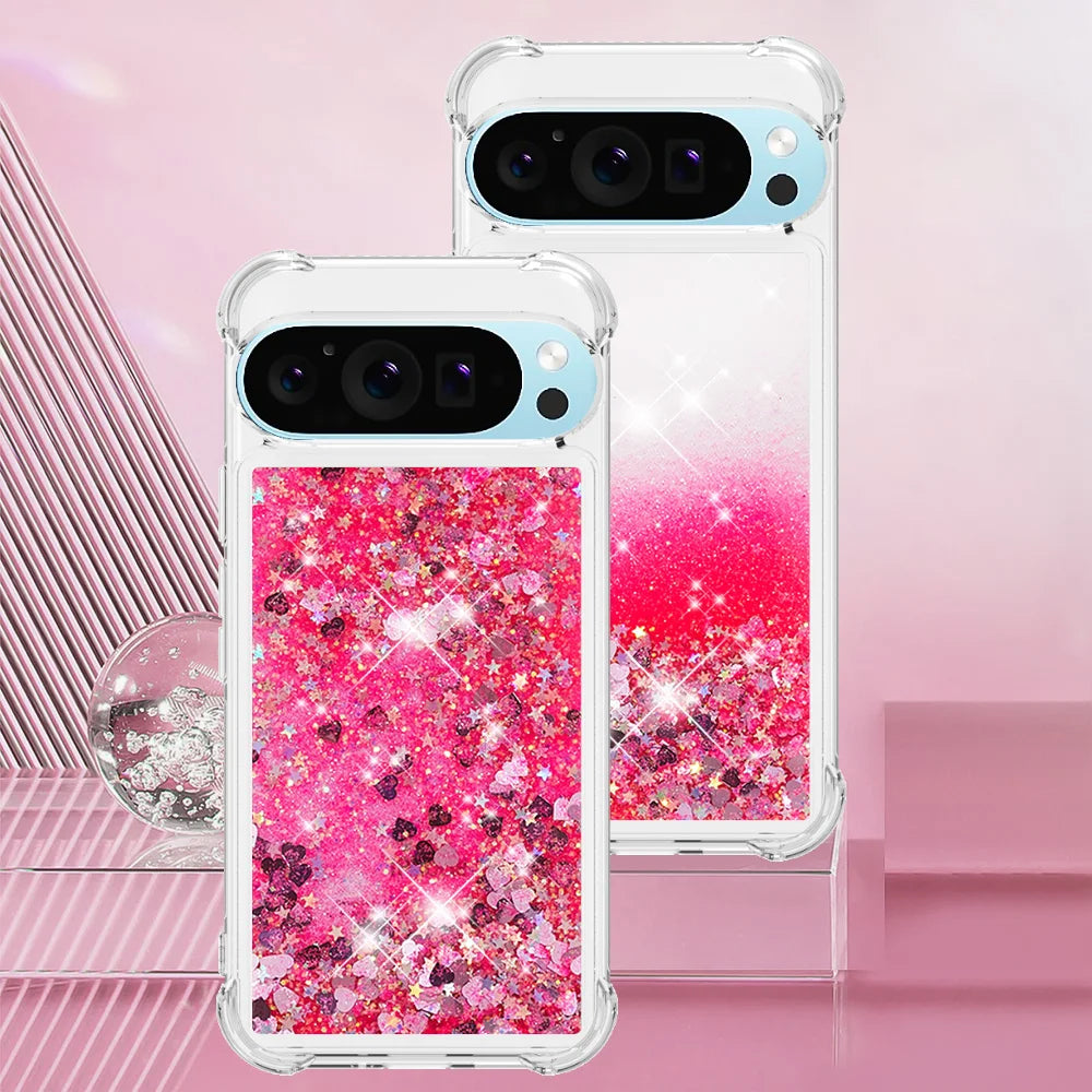 Cute Bling Glitter Liquid Quicksand Phone Case For Google Pixel 10 9 8 Pro XL 9A 8A 7A Anti Fall Protect Clear Soft Back Cover