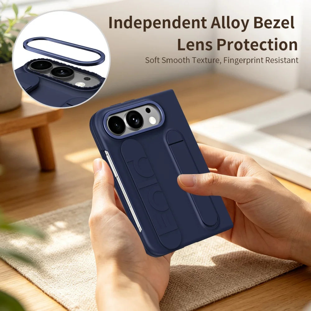 For iPhone Duo Cases Luxury Wristband Folding Bracket Case for iPhone Duo 2026 Fold Wrist Strap Built-in Screen Protector Cover