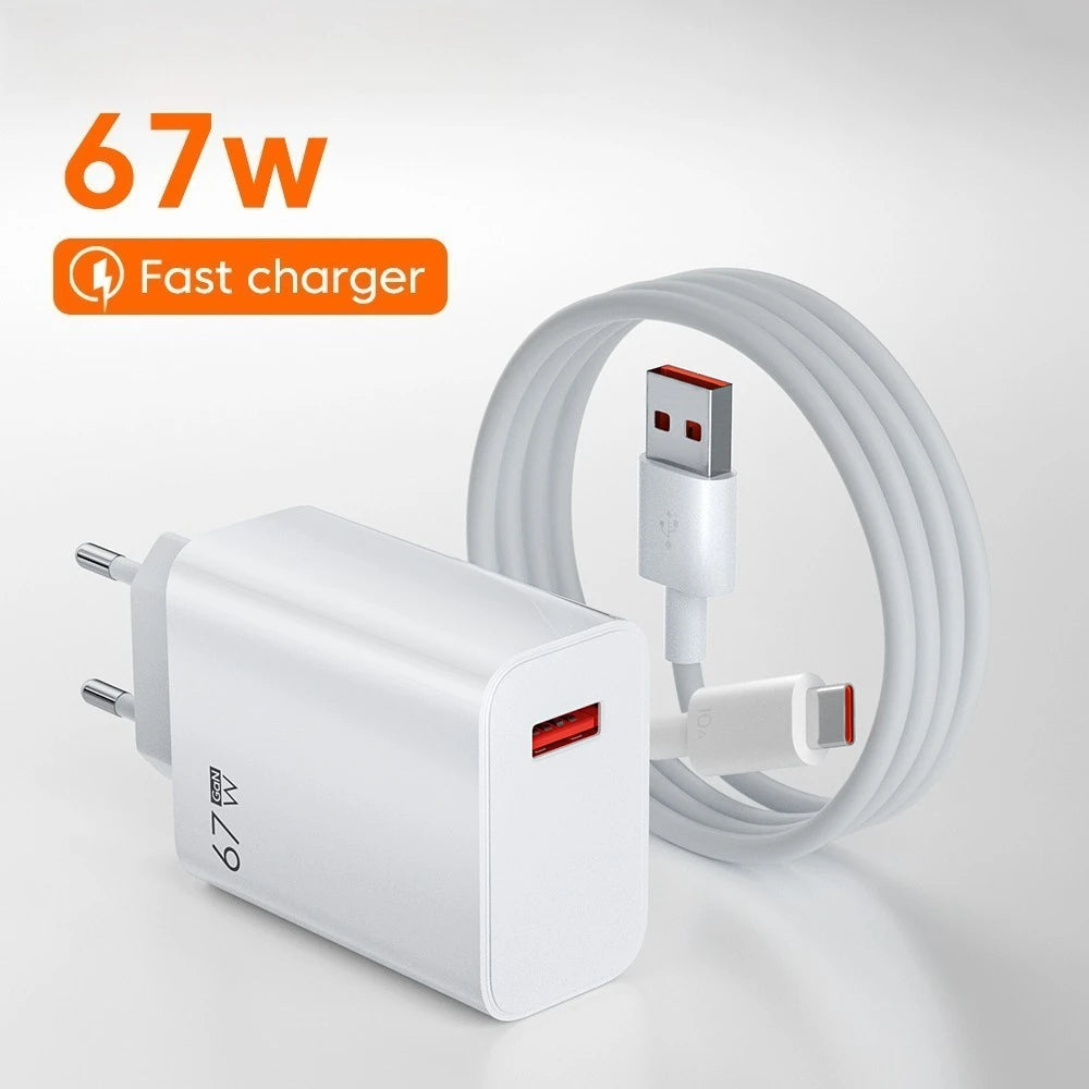 67W Fast Charger GaN USB Type C Power Adapter with Type C Cable USB High Speed Wall Charger For Xiaomi 17 15 14 Ultra Redmi Note
