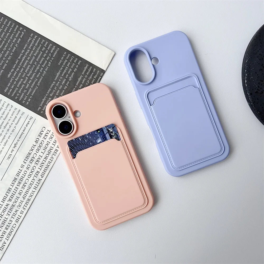 Classic Frosted Solid Colours Card Case For iPhone 17 Pro Max 16 15 14 13 12 11 Pro Max Mini Plus Silicone Drop-proof Soft Cover