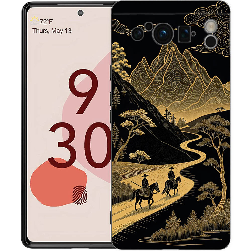 Abstract Mountain Sunrise Line Phone Case For Google Pixel 10A 10 9 8 7 6 Pro XL 9A 8A 6A 7A 5G Soft Shockproof TPU Black Cover