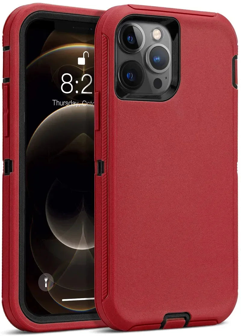 3 in 1 Military Armor Shockproof Phone Case For IPhone 16 15 14 13 12 11 Pro Max 14Plus XS XR Otter Case Box Belt Clip Cover