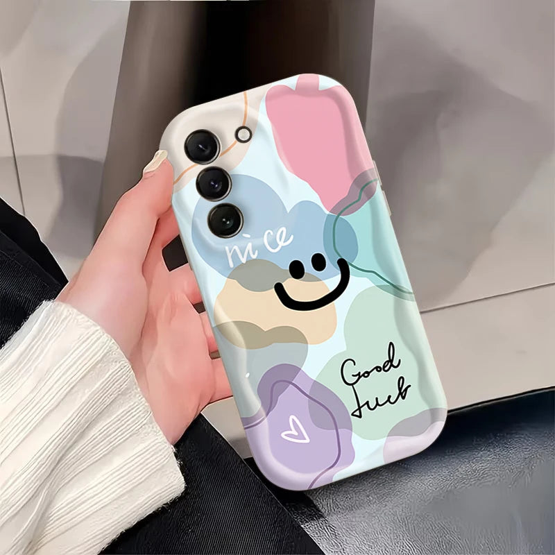 Minimalist Happy Smiley Face Design Soft Case for Samsung Galaxy S26 S24 S23 S25 Ultra Plus FE A17 A37 A57 A56 A36 A16 5G Cover