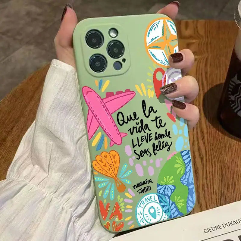 Graffiti Travel Airplane Pattern Phone Case For iPhone 17 16 Pro Max 11 13 12 14 15 16 7 8 Plus XS Max XR X 16E Air Cases Cover